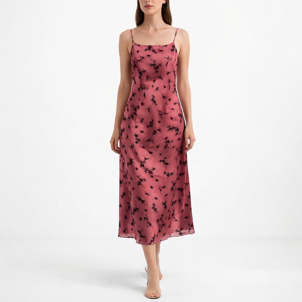 Wild Fable Womens XS Pink Mesh with Black Velvet Floral‎ Coquette Y2K Midi Dress